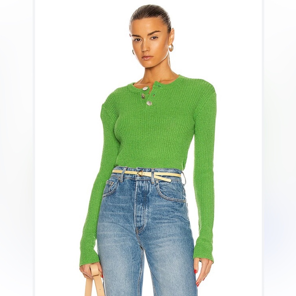 STAUD Artie Green Ribbed Knit Sweater - size XS